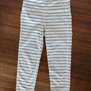 Grey and White striped 3/4 length Athleta Leggings